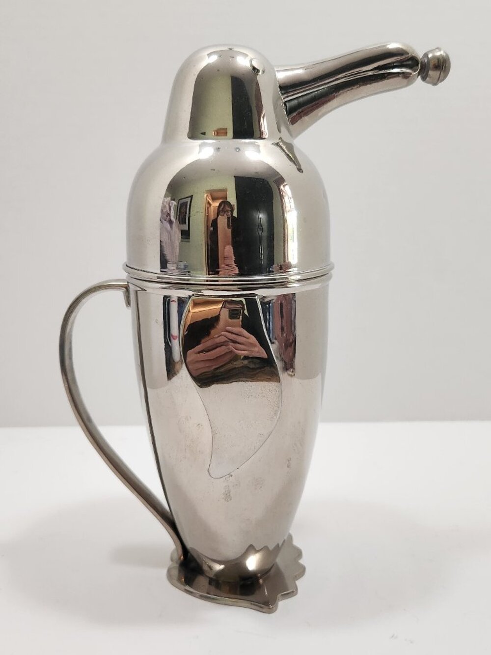 Vintage 1990s Art Deco Penguin Cocktail Shaker Restoration Hardware Silver Metal